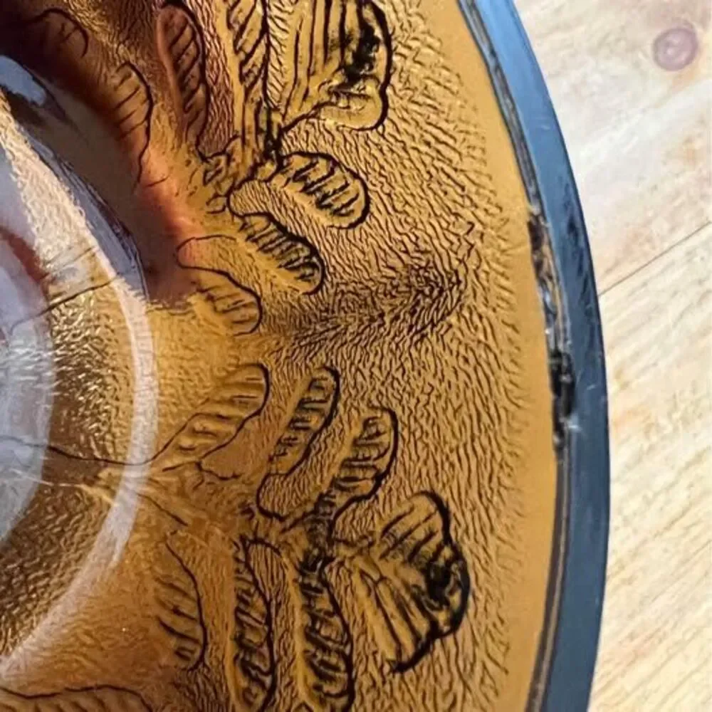 Indiana Glass Oak Leaf Brown Design, Footed Bowl Circa 1978